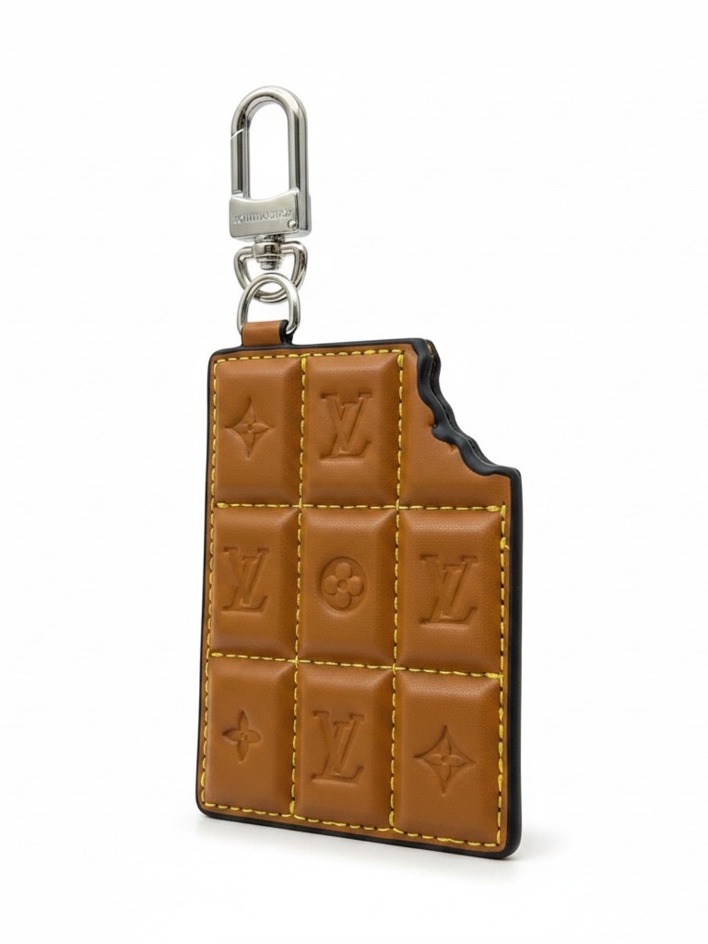 LUXURY leather Chocolate Bar Key Holder and Bag Charm  Brown monogram new